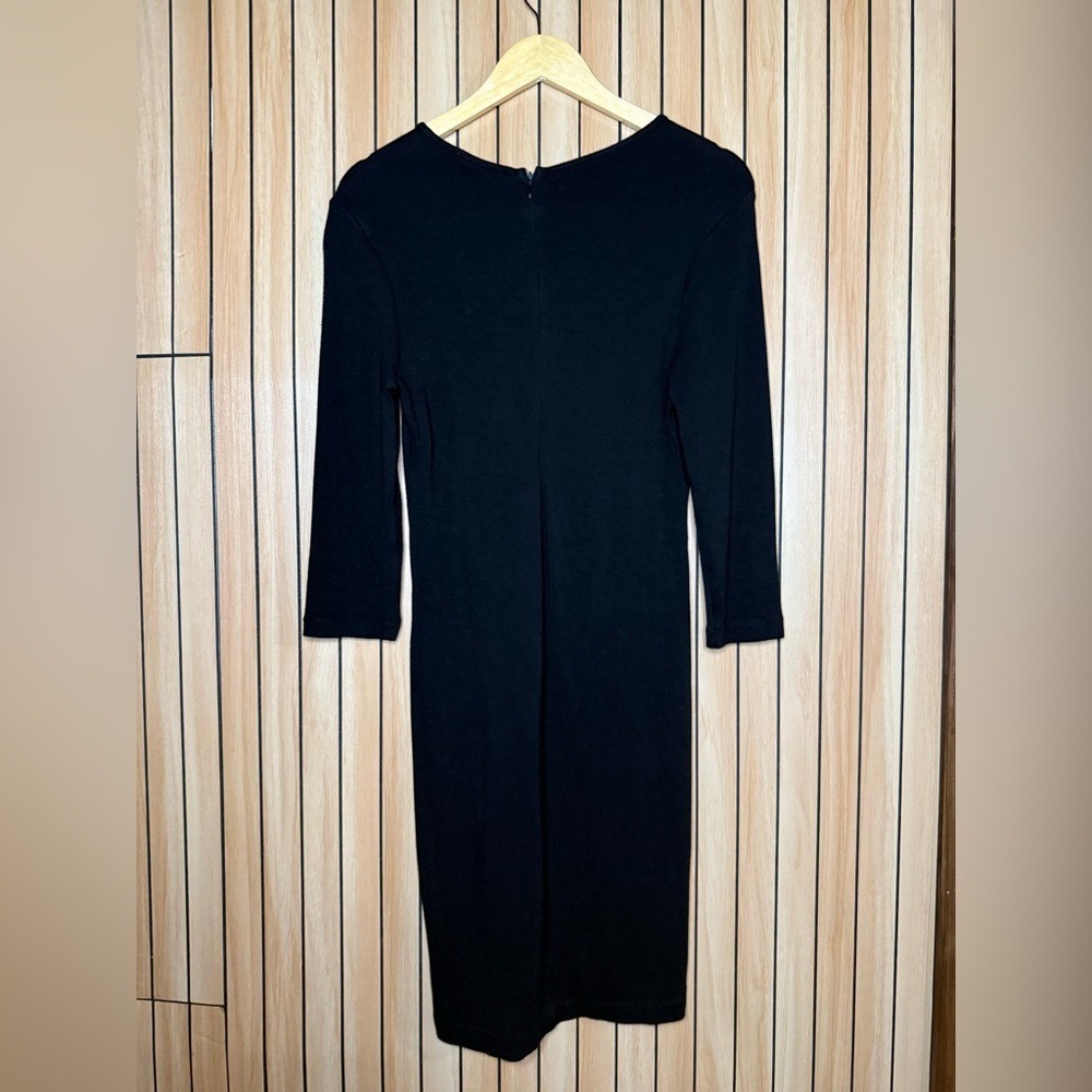 Philosophy Black Long Sleeve Midi Dress Stretch Knit Minimalist L - Picture 4 of 5